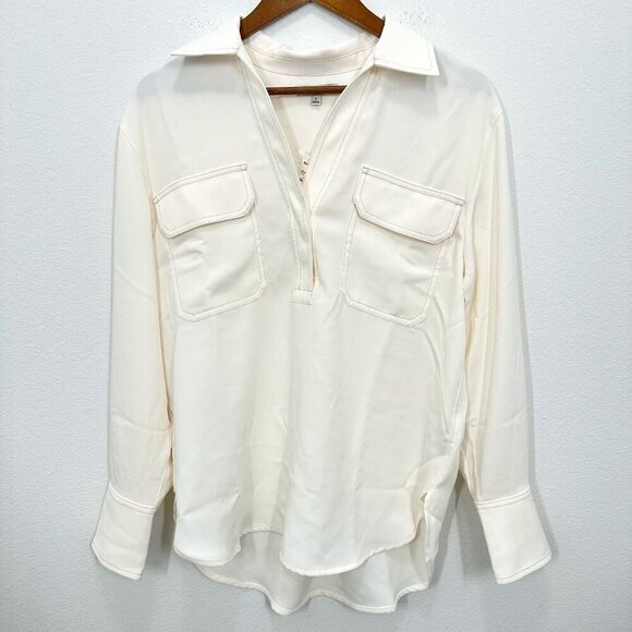 Madewell Tops - Madewell Women's Size Medium Contrast-Stitch Popover Shirt‎ Cream Classic Preppy